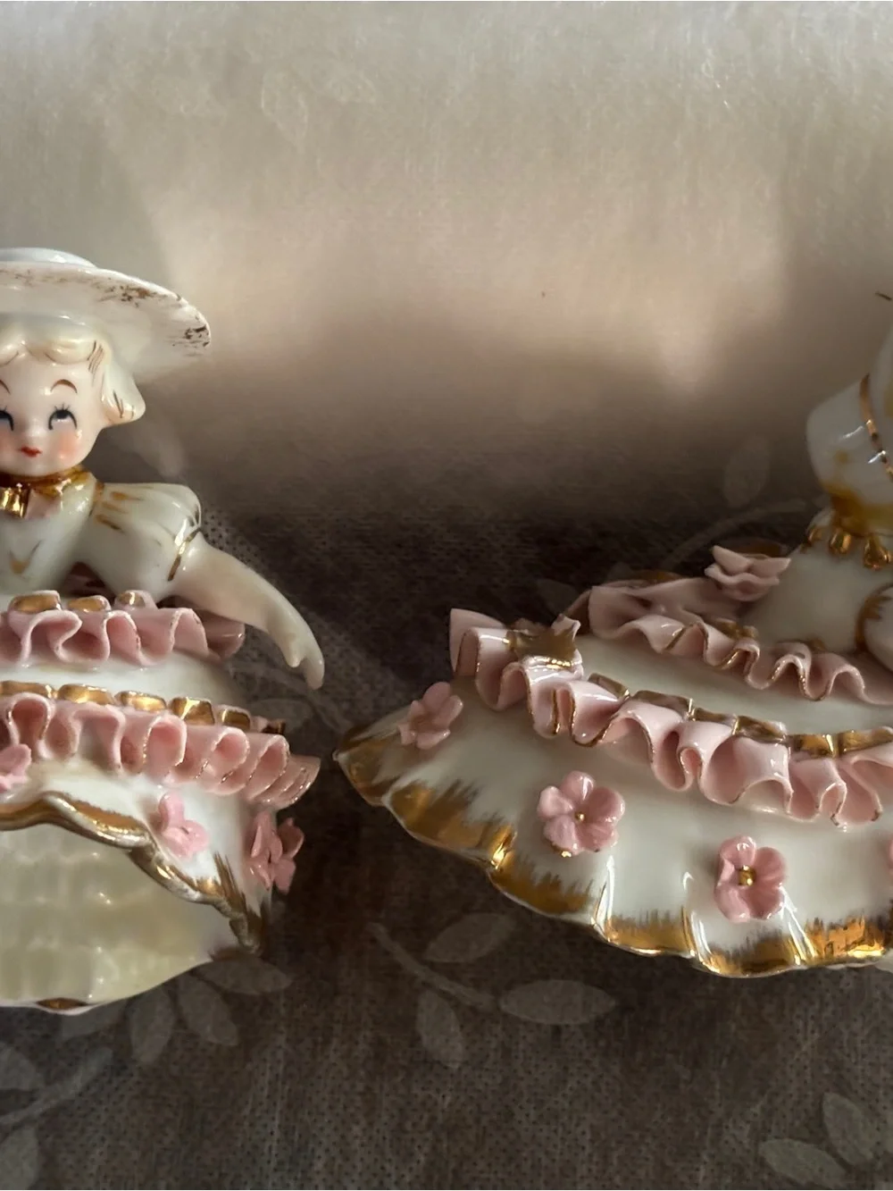 Vintage Porcelain Girl Figurine Set of 2 Bloomer Girl Japan As is